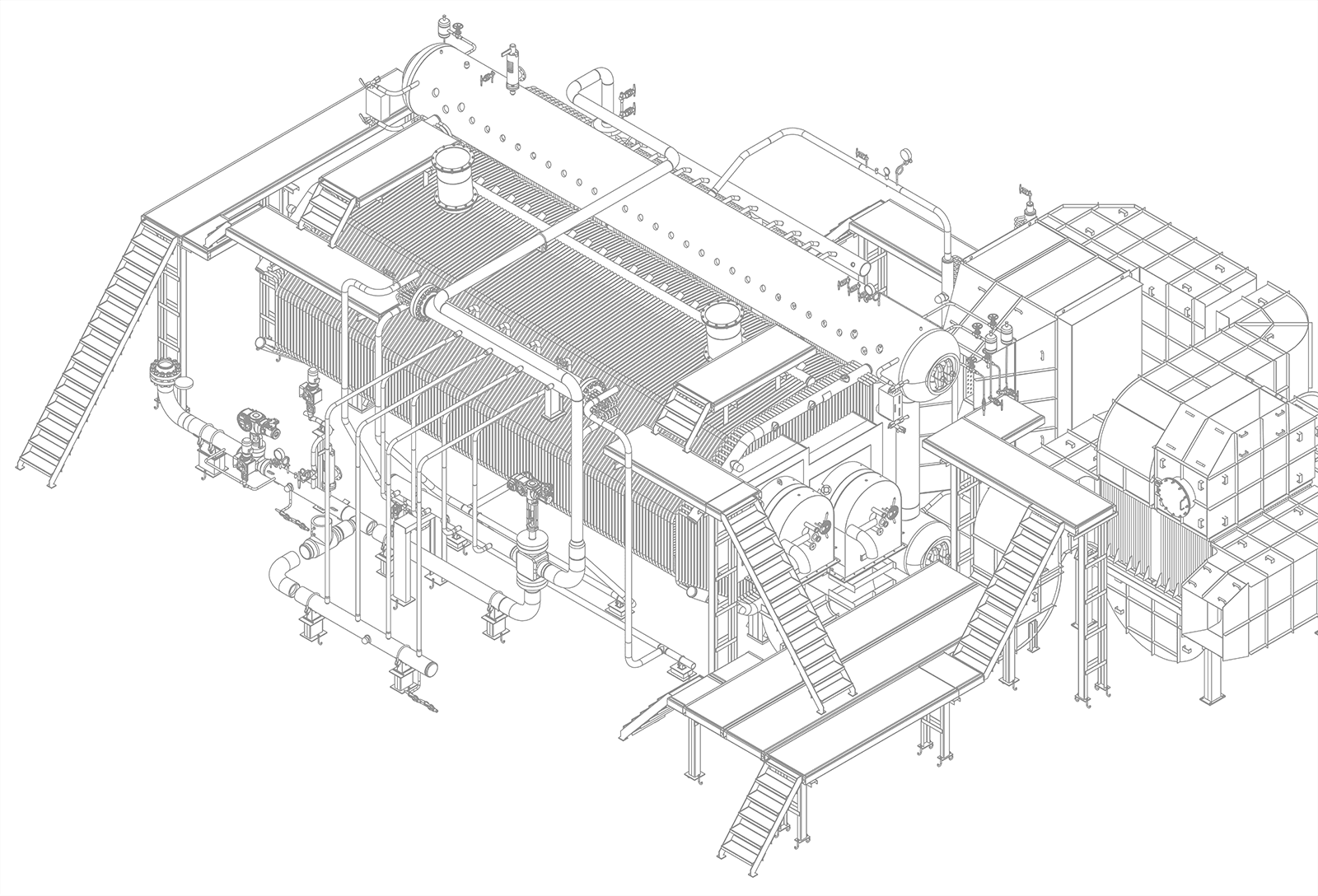 Схематичное изображение энергетического котла парового