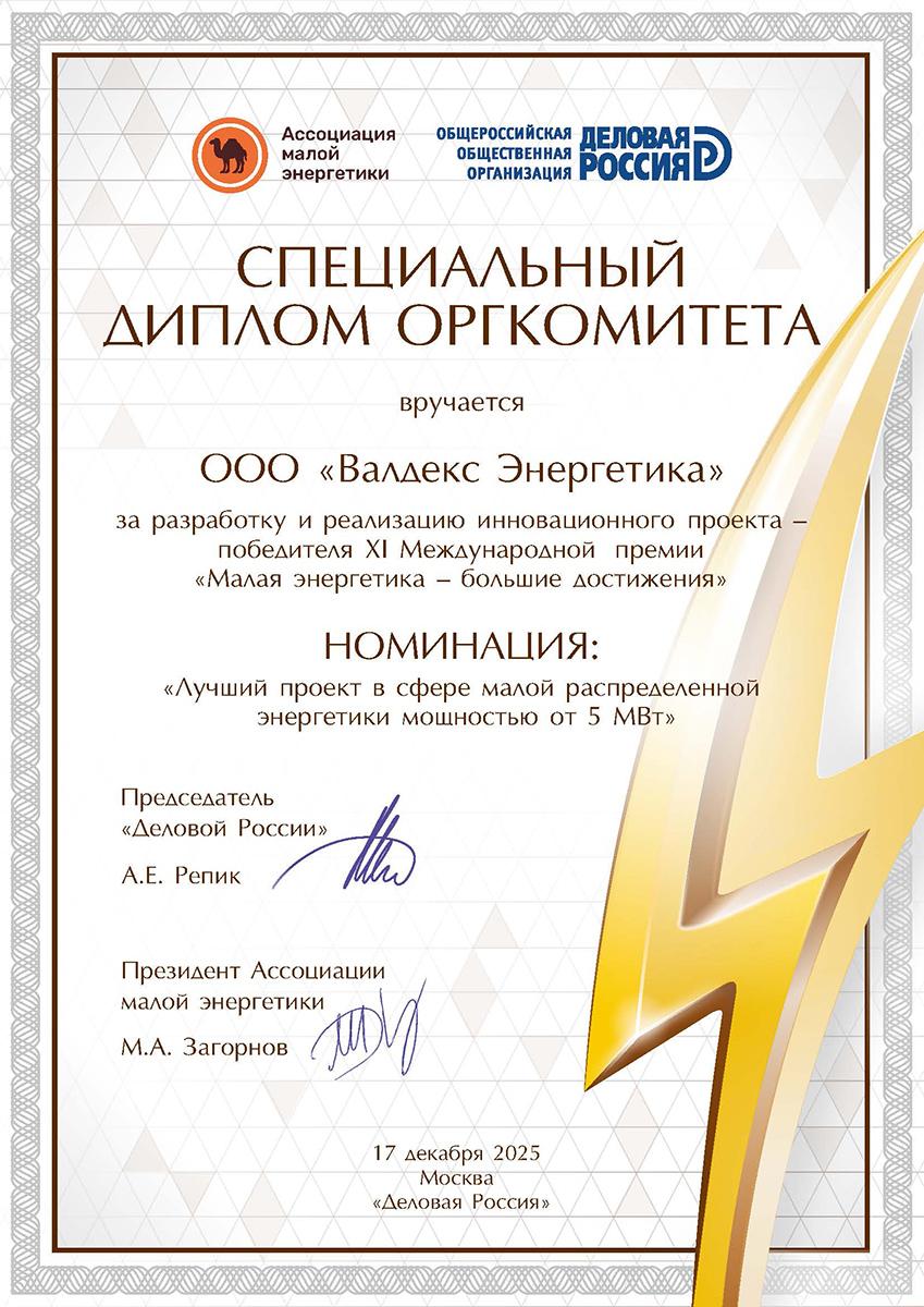 Спецдиплом Валдекс Энергетика